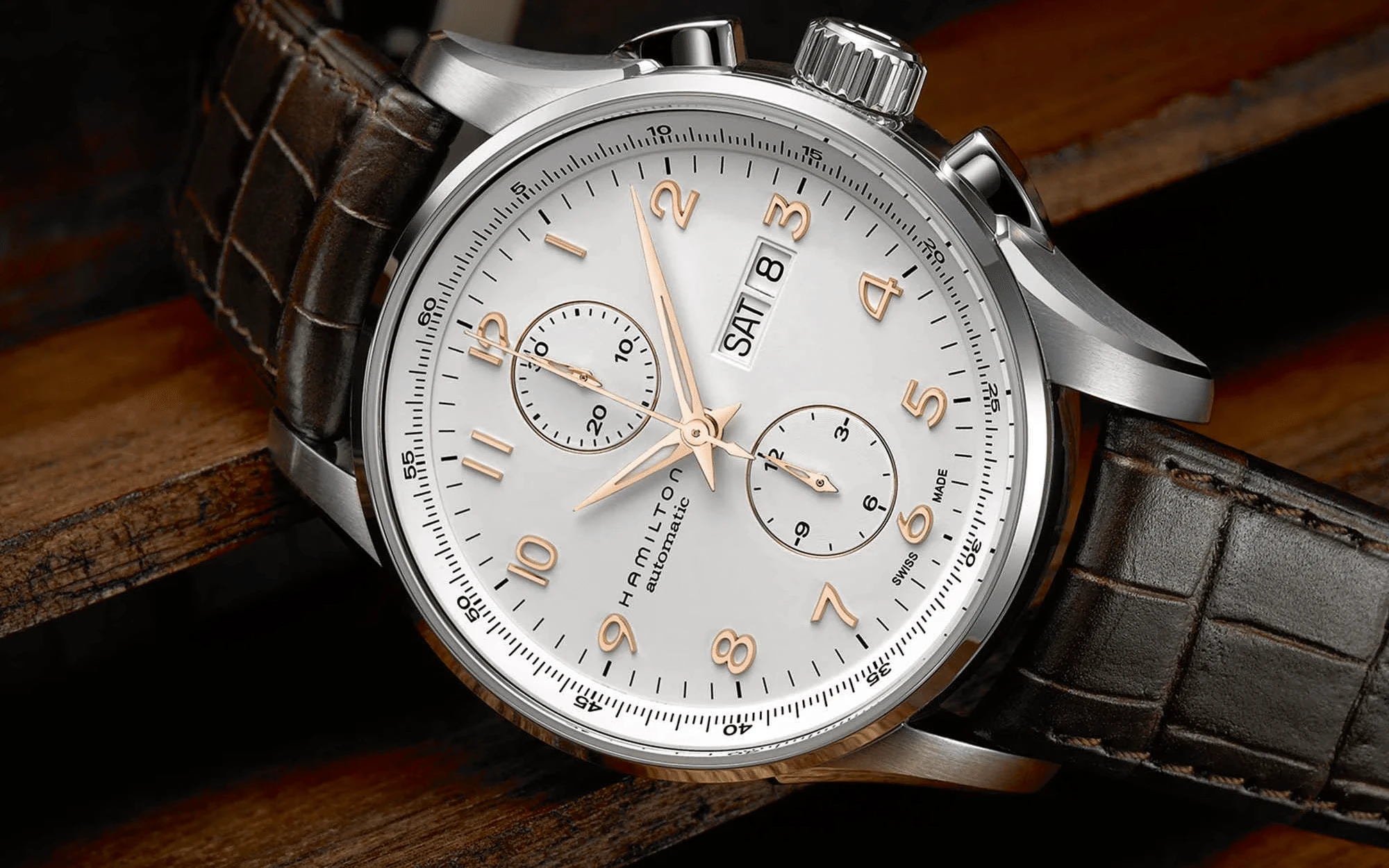Hamilton jazzmaster maestro auto chrono white dial 1