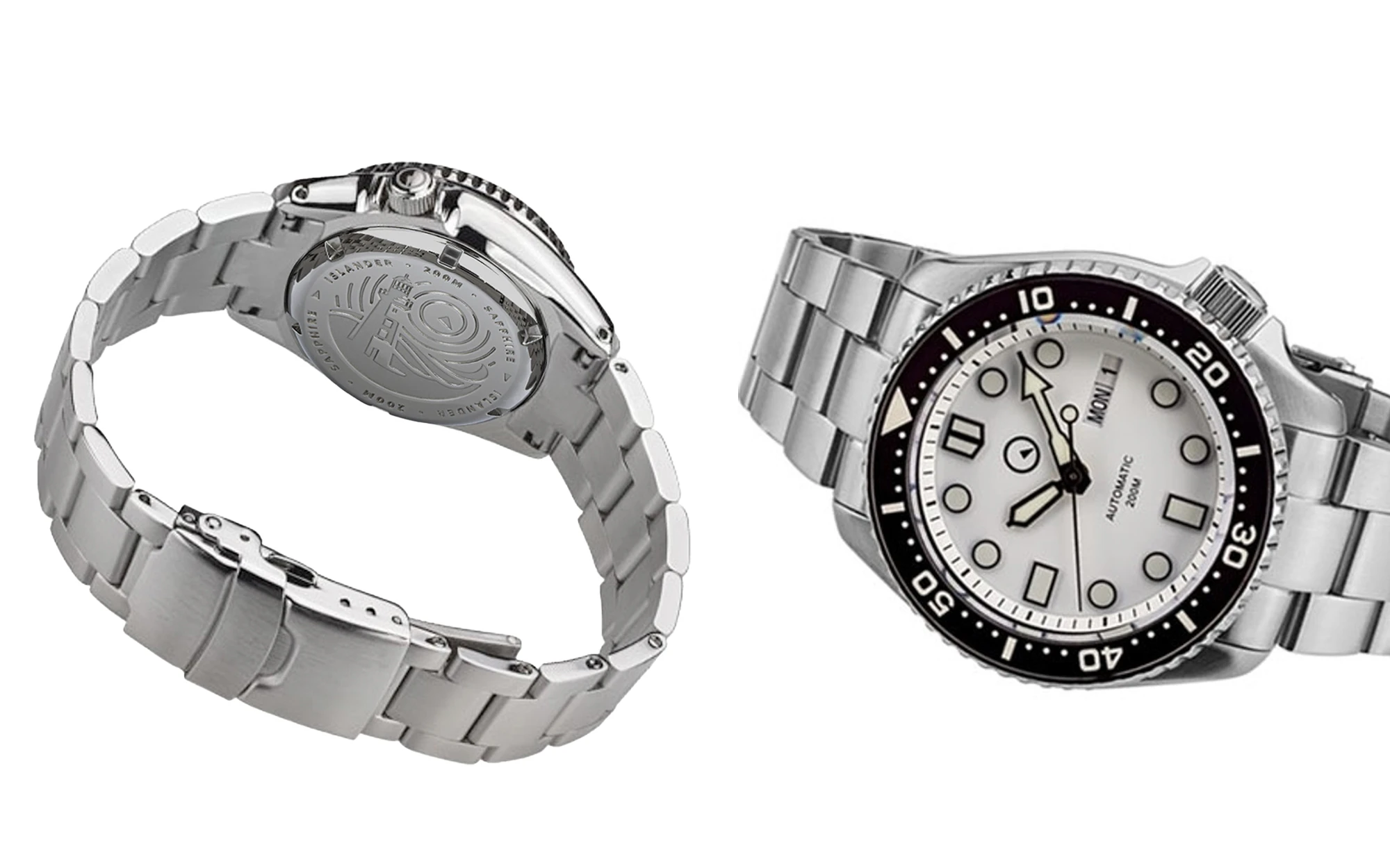 Islander white dial automatic dive watch