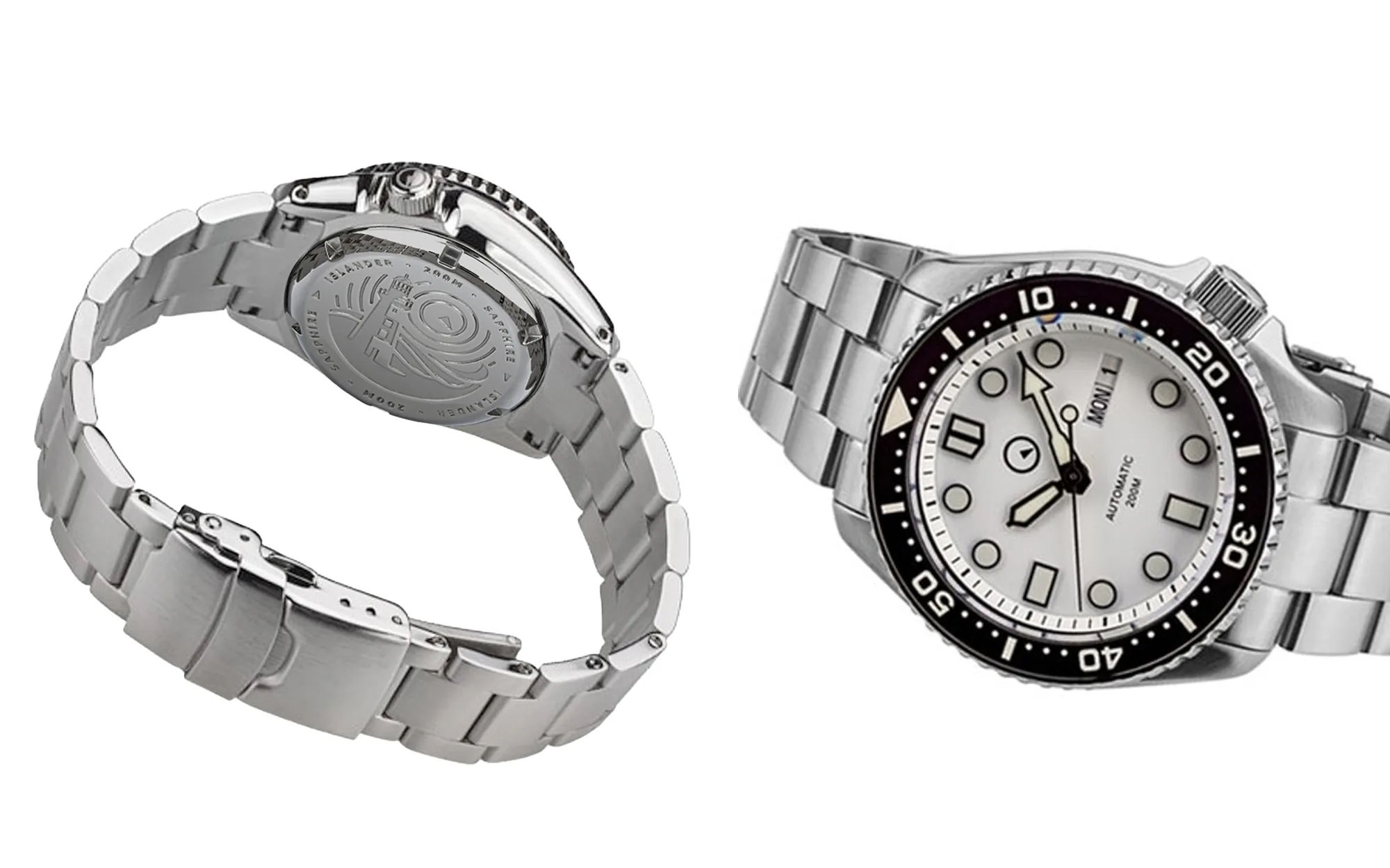 Islander white dial automatic dive watch